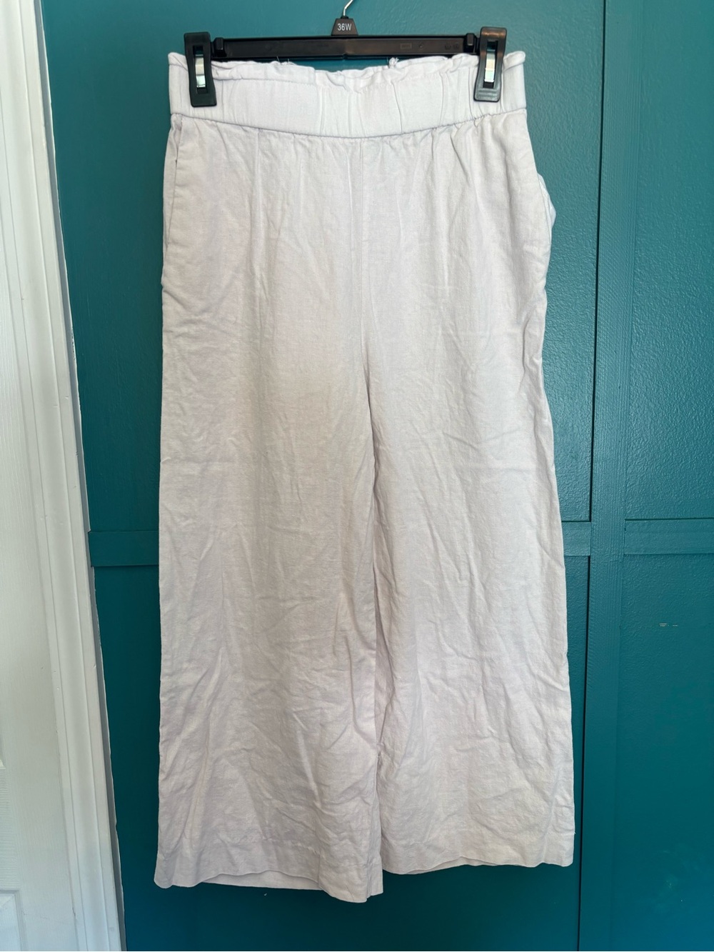 Land n’ Sea White Wide-Leg Linen Blend Pants Size Small Elastic Waist & Pockets